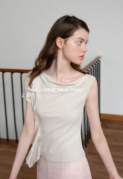 Asymmetrical Draped Cowl Neck Sleeveless Top