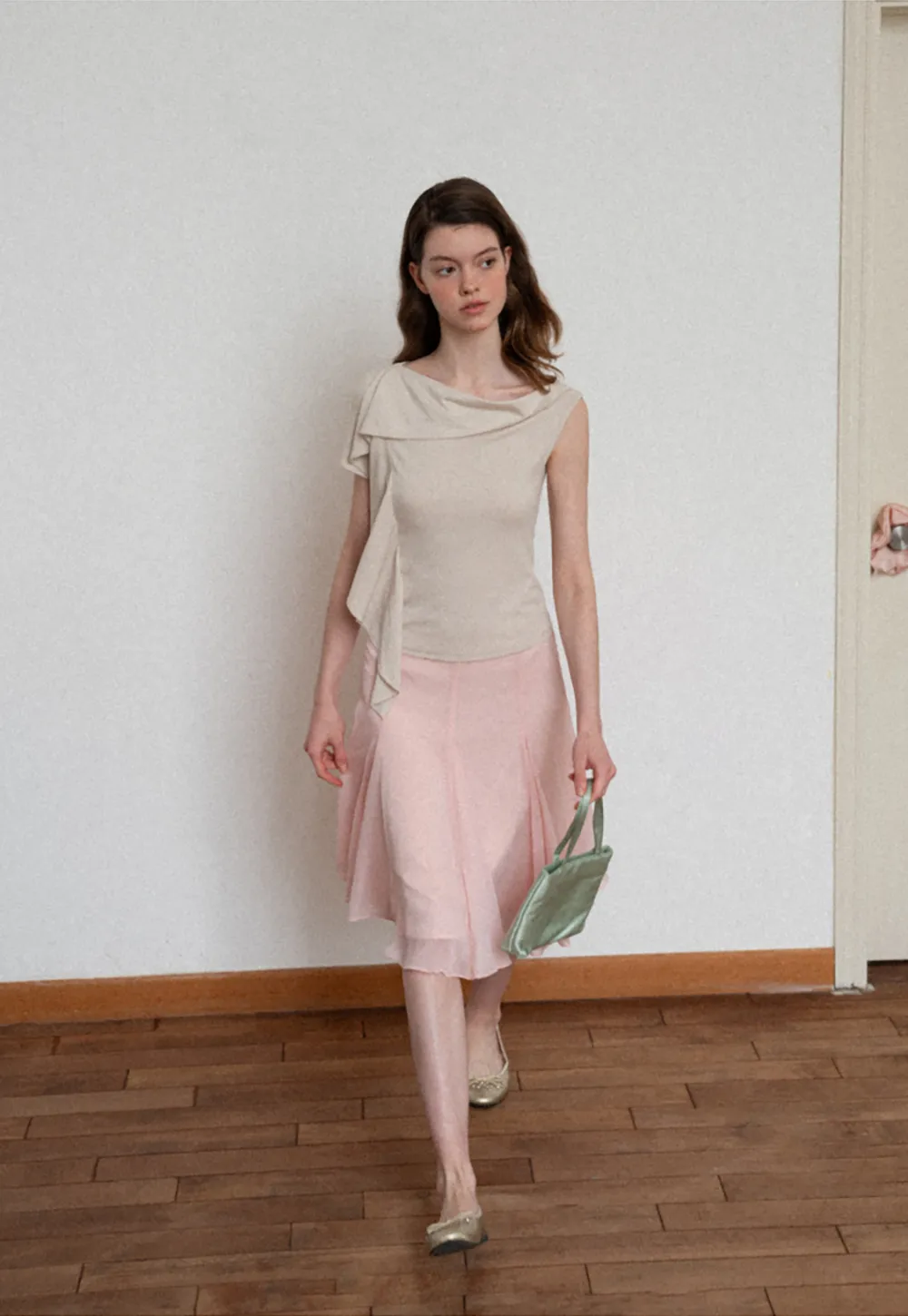 Asymmetrical Draped Cowl Neck Sleeveless Top