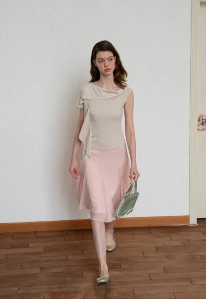 Asymmetrical Draped Cowl Neck Sleeveless Top