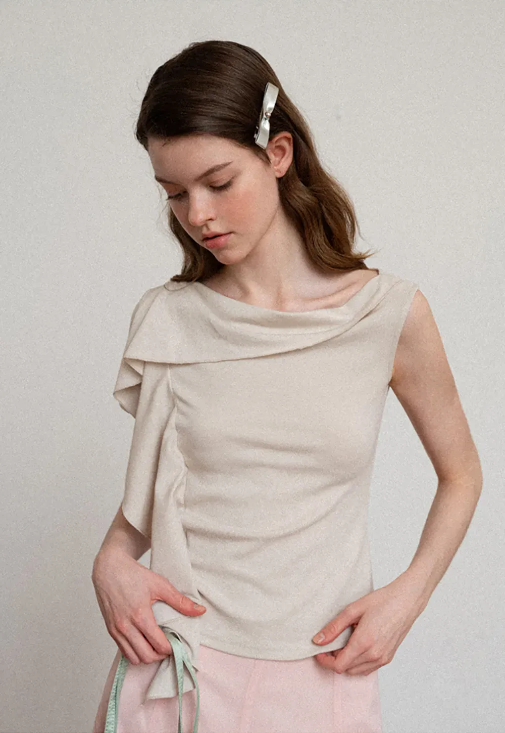 Asymmetrical Draped Cowl Neck Sleeveless Top