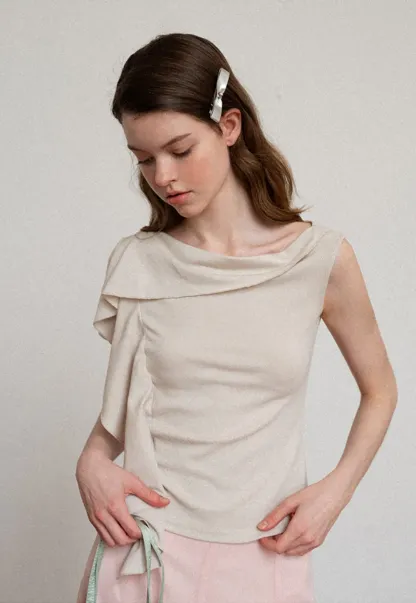 Asymmetrical Draped Cowl Neck Sleeveless Top