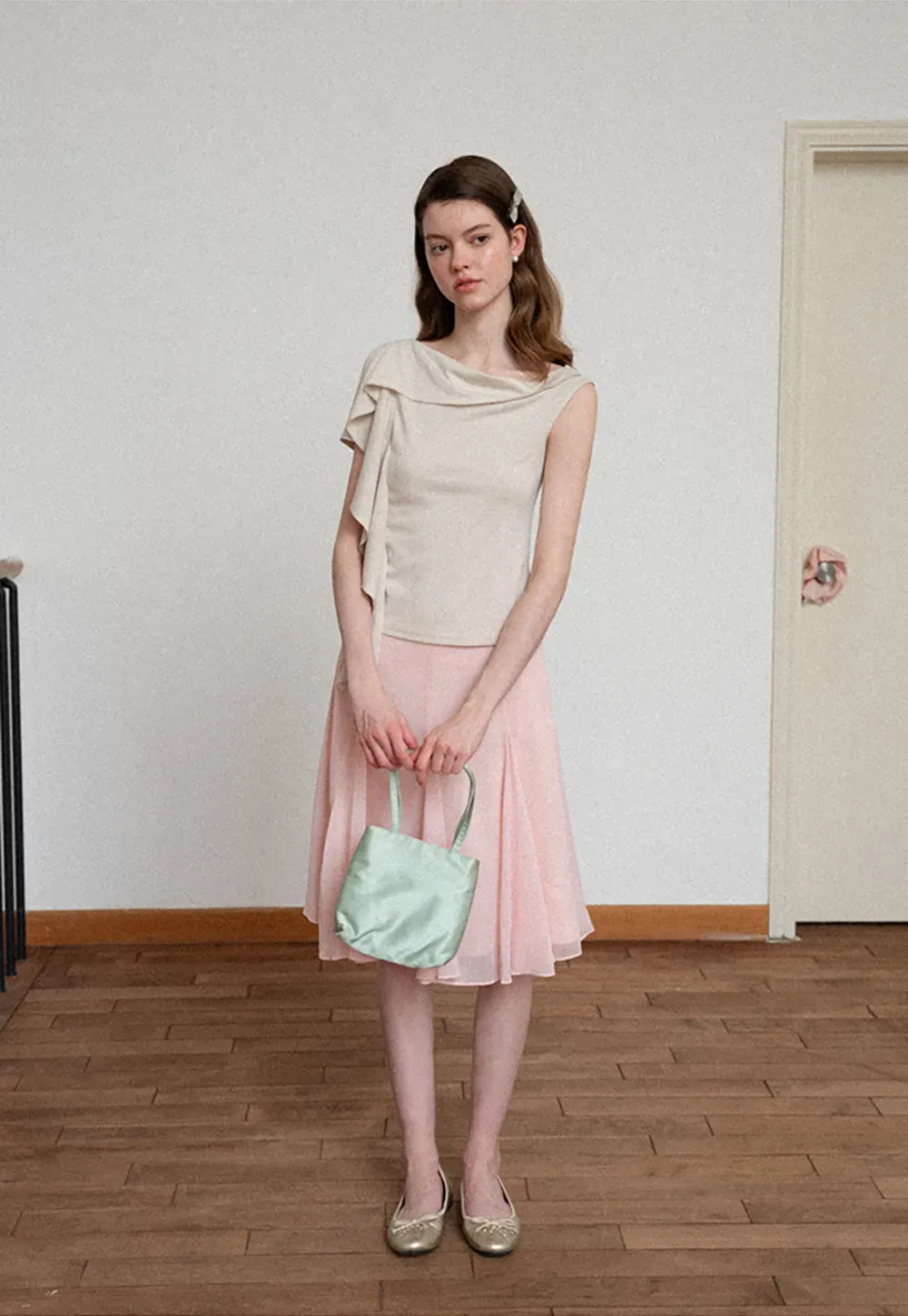 Asymmetrical Draped Cowl Neck Sleeveless Top