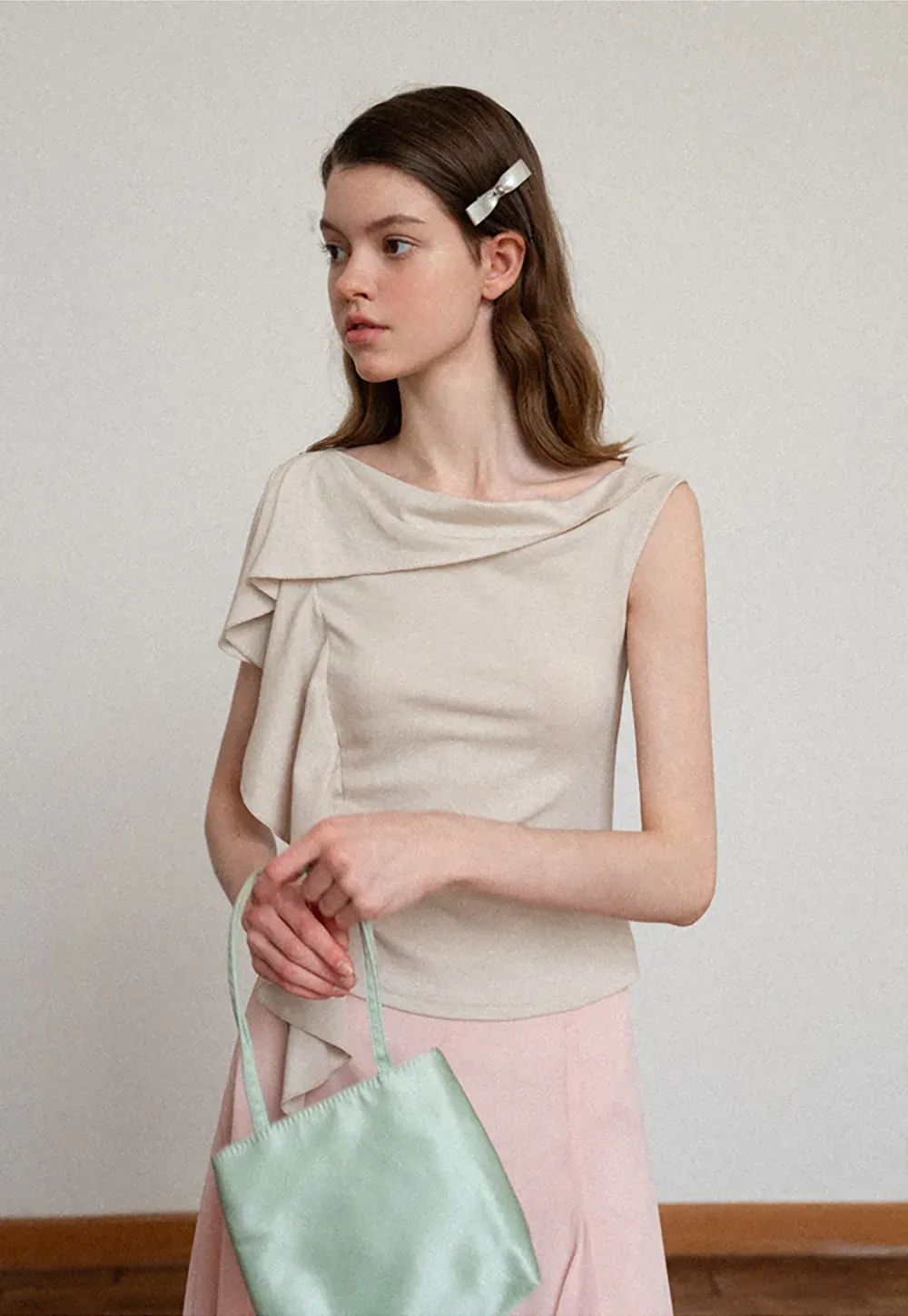 Asymmetrical Draped Cowl Neck Sleeveless Top