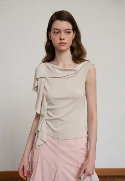 Asymmetrical Draped Cowl Neck Sleeveless Top