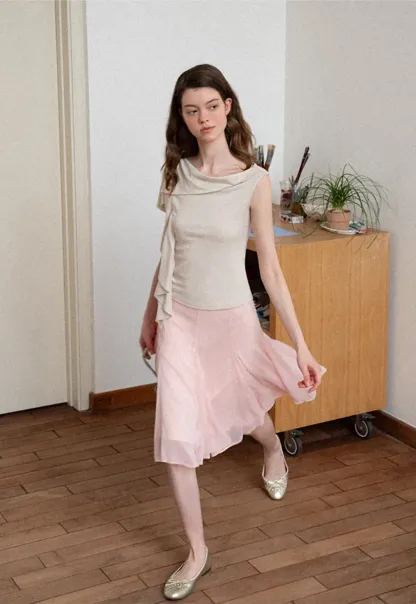 Asymmetrical Draped Cowl Neck Sleeveless Top