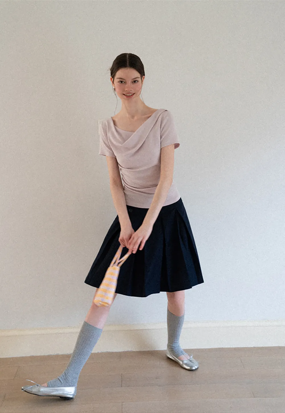 Asymmetrical Draped Neckline Short Sleeve Top