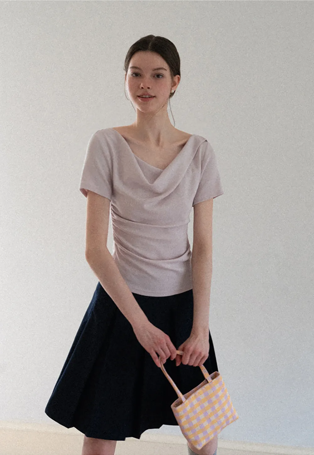 Asymmetrical Draped Neckline Short Sleeve Top