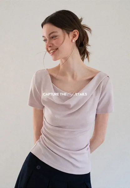 Asymmetrical Draped Neckline Short Sleeve Top