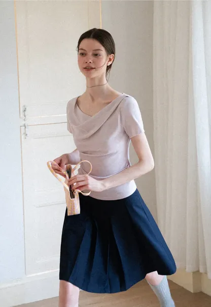 Asymmetrical Draped Neckline Short Sleeve Top