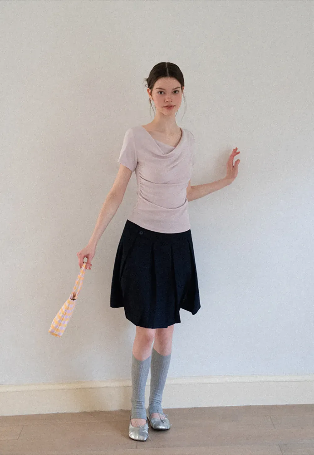 Asymmetrical Draped Neckline Short Sleeve Top