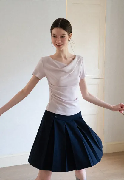 Asymmetrical Draped Neckline Short Sleeve Top