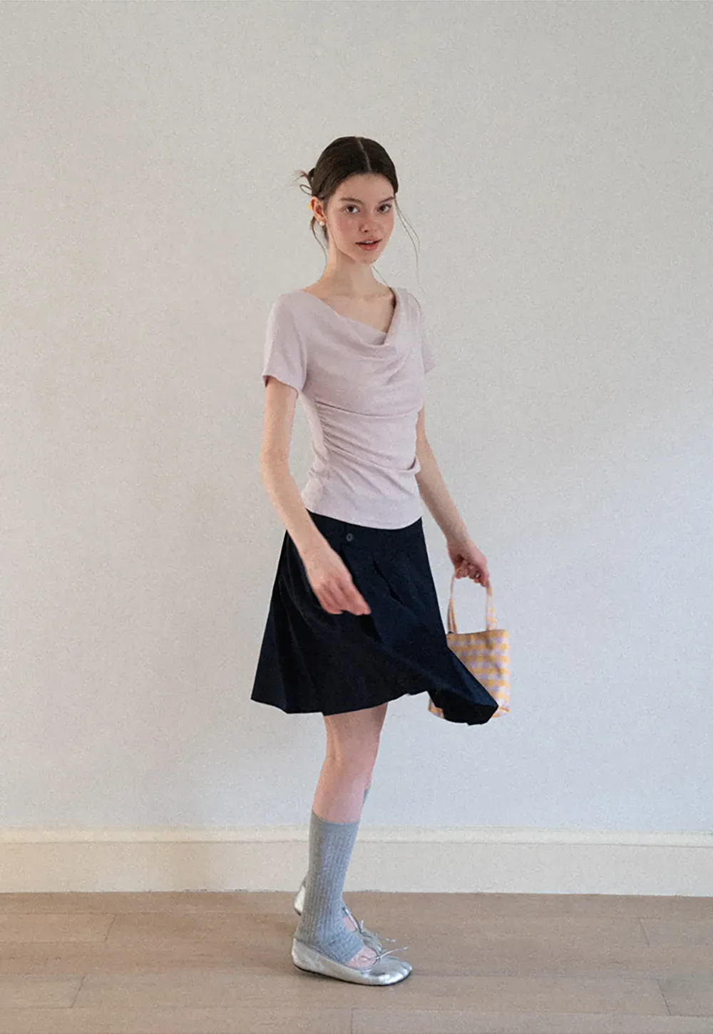 Asymmetrical Draped Neckline Short Sleeve Top