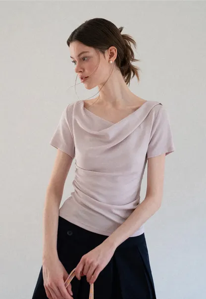 Asymmetrical Draped Neckline Short Sleeve Top