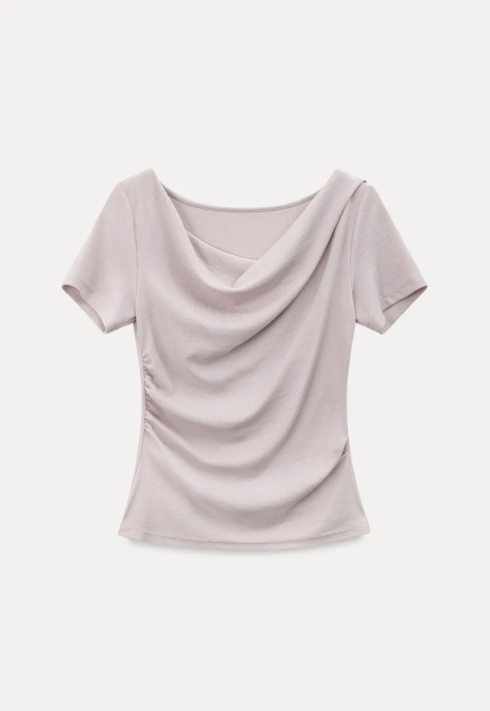Asymmetrical Draped Neckline Short Sleeve Top