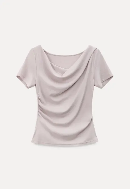 Asymmetrical Draped Neckline Short Sleeve Top