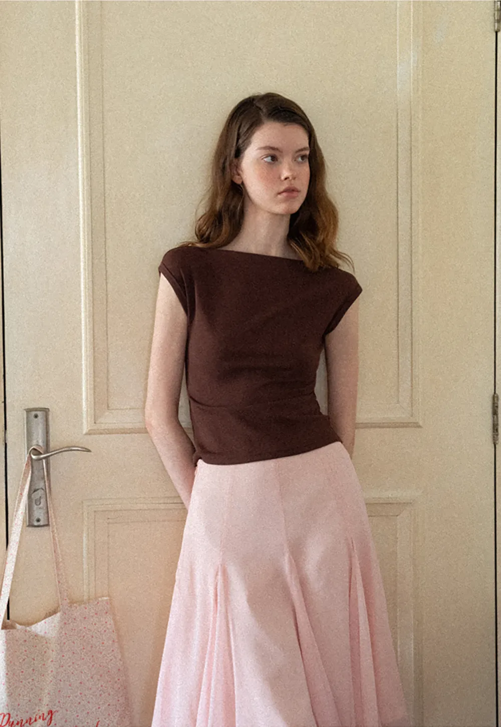 Off Shoulder Cap Sleeve Fitted Tshirt