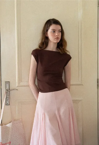 Off Shoulder Cap Sleeve Fitted Tshirt