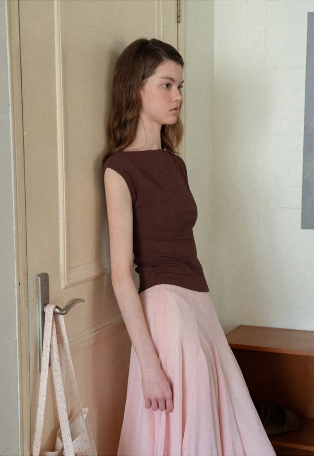 Off Shoulder Cap Sleeve Fitted Tshirt