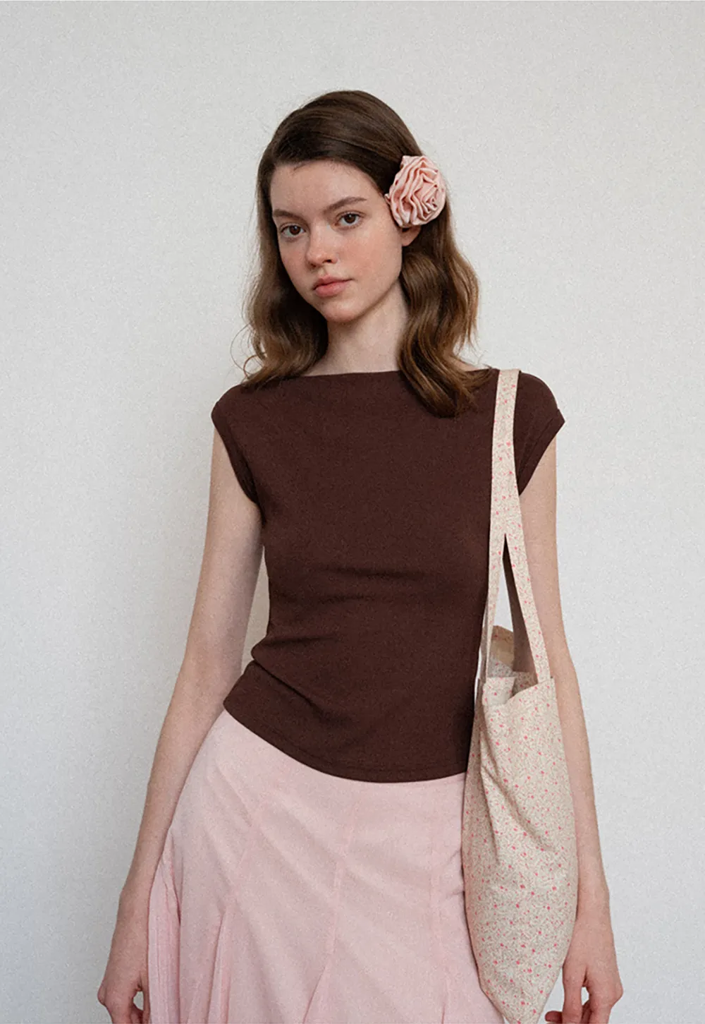 Off Shoulder Cap Sleeve Fitted Tshirt