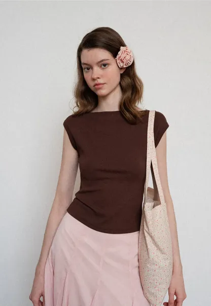 Off Shoulder Cap Sleeve Fitted Tshirt