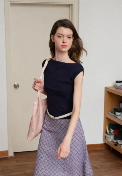 Off Shoulder Cap Sleeve Fitted Tshirt