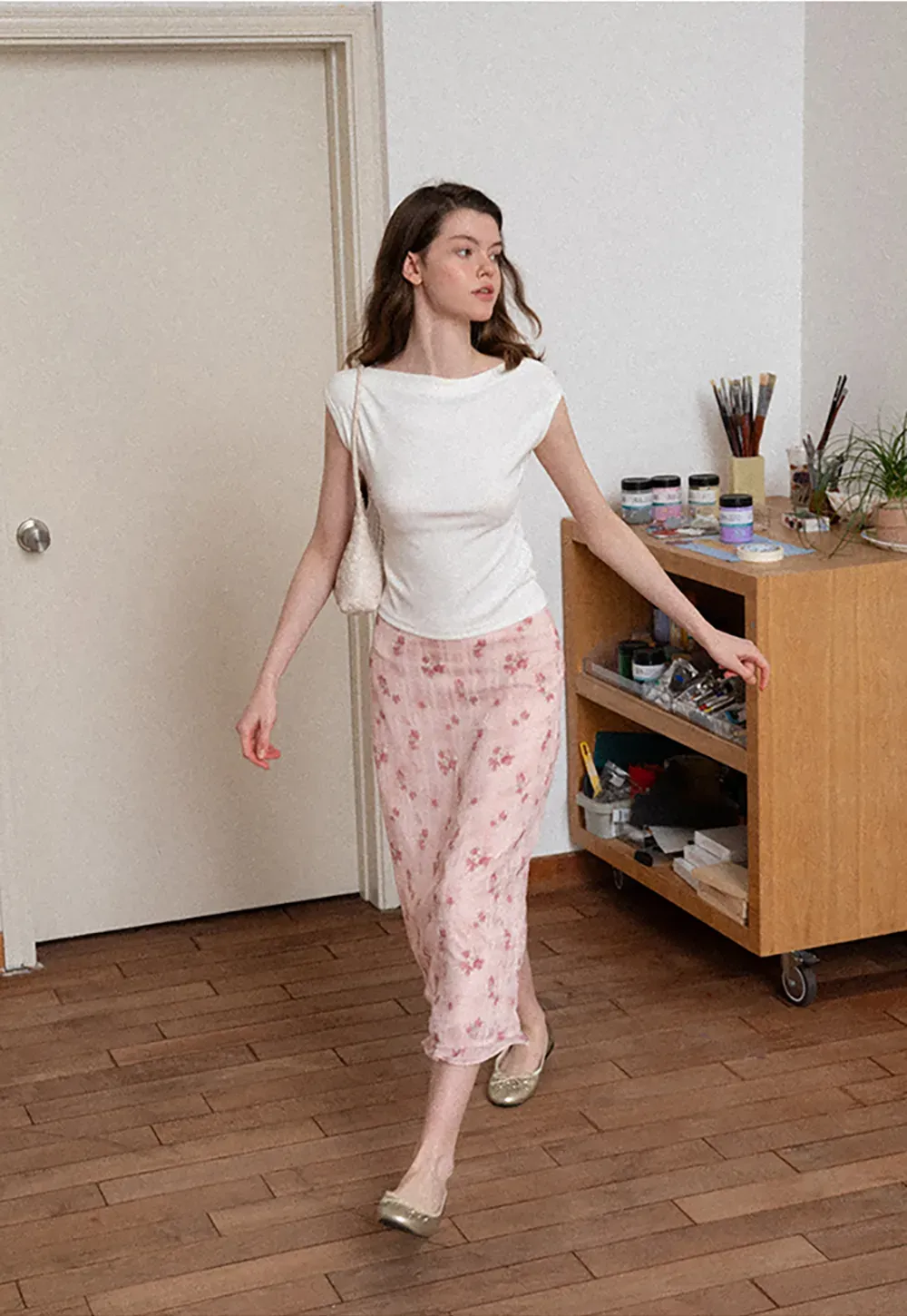 Off Shoulder Cap Sleeve Fitted Tshirt