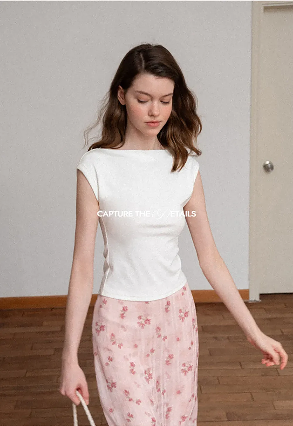 Off Shoulder Cap Sleeve Fitted Tshirt