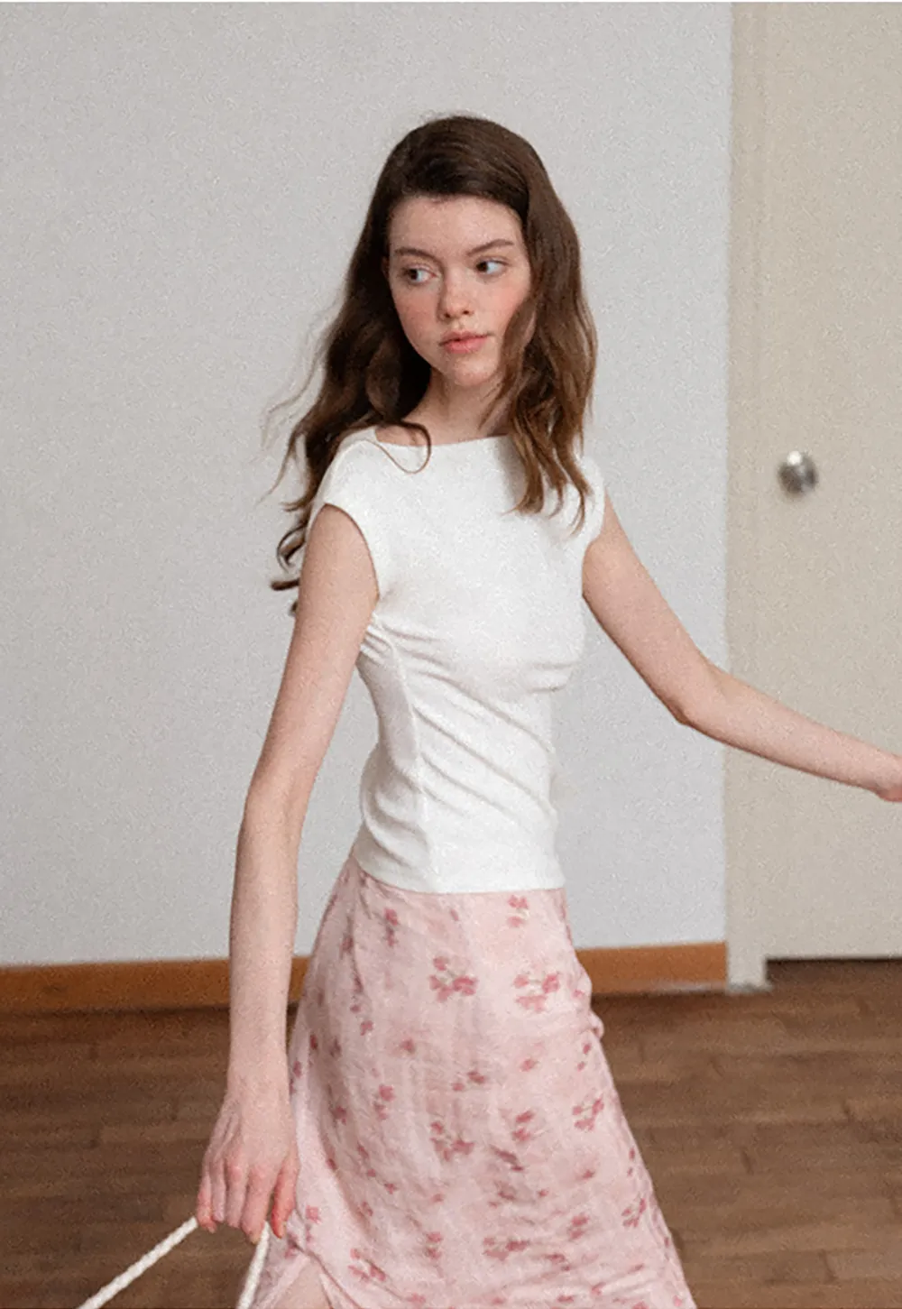 Off Shoulder Cap Sleeve Fitted Tshirt