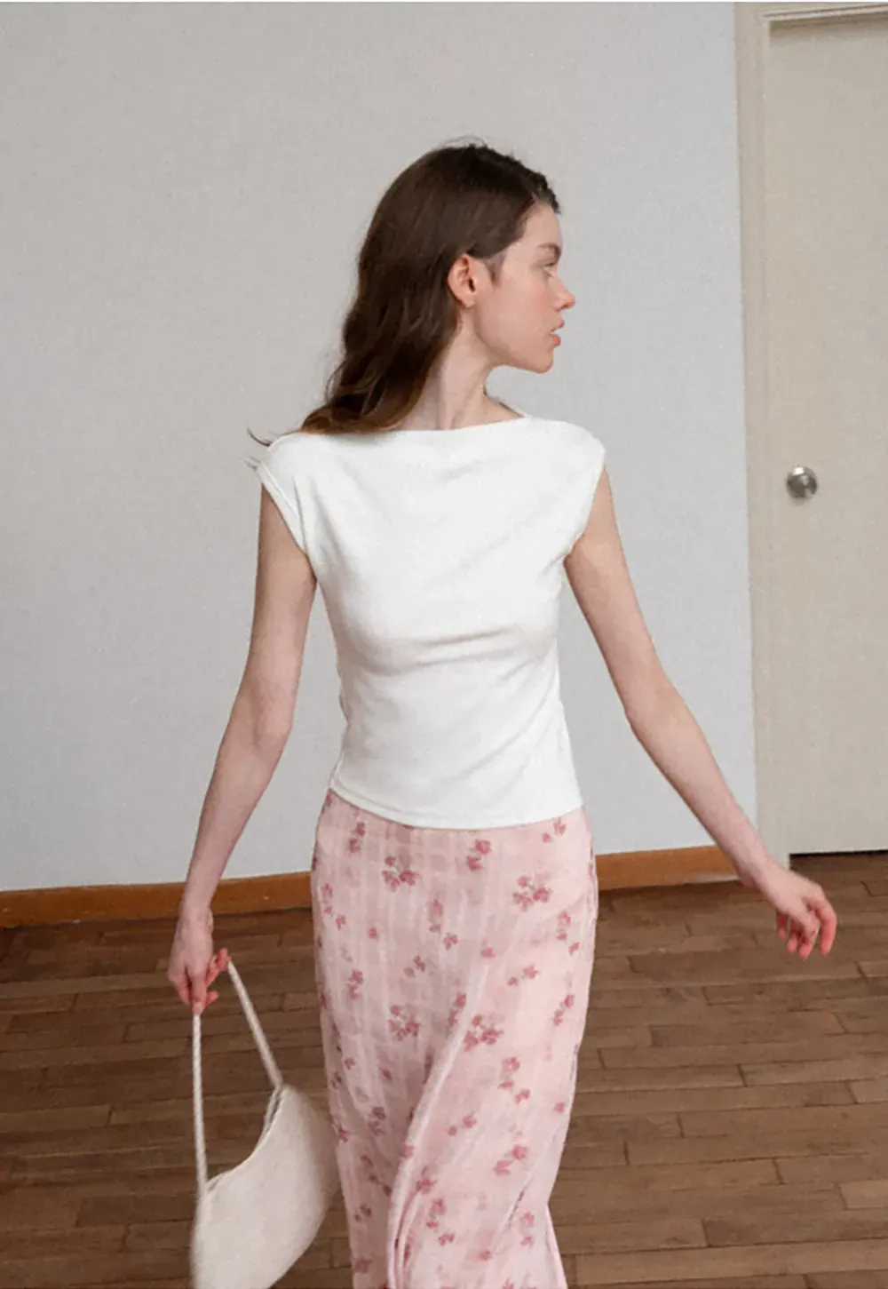 Off Shoulder Cap Sleeve Fitted Tshirt