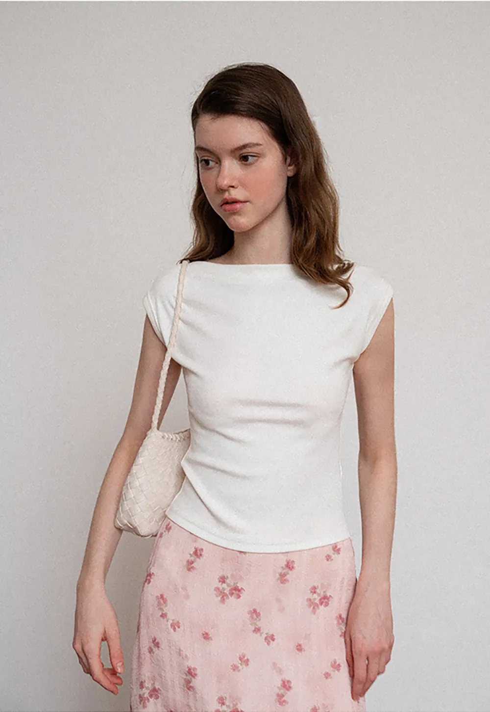 Off Shoulder Cap Sleeve Fitted Tshirt