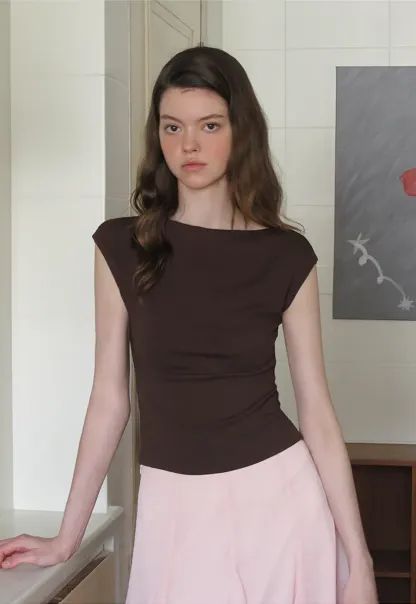 Off Shoulder Cap Sleeve Fitted Tshirt