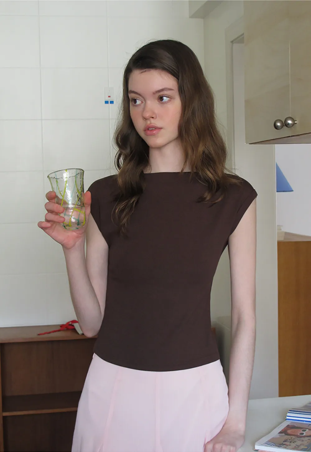 Off Shoulder Cap Sleeve Fitted Tshirt