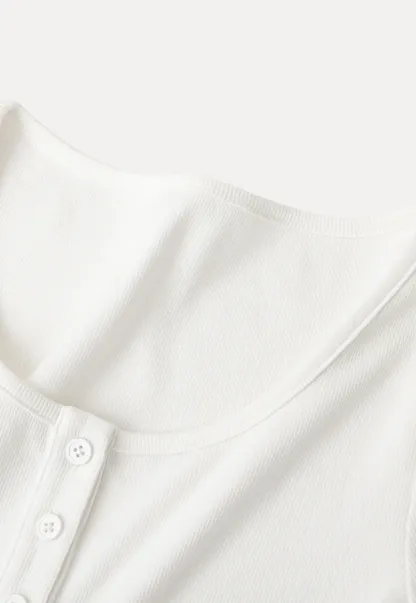 Round Neck Short Sleeve T Shirt With Front Placket Detail