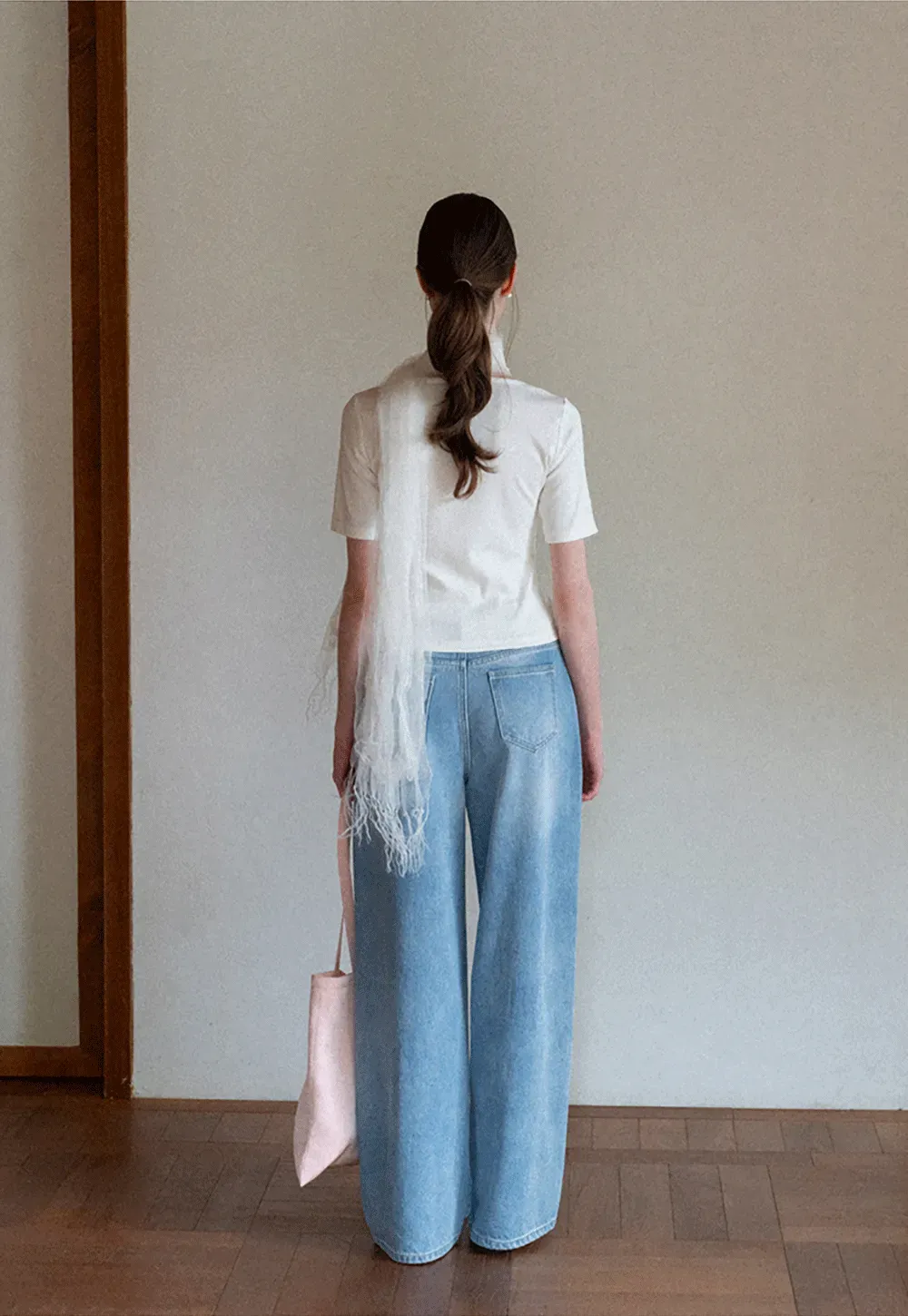 Round Neck Short Sleeve T Shirt With Front Placket Detail