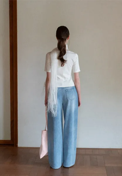 Round Neck Short Sleeve T Shirt With Front Placket Detail