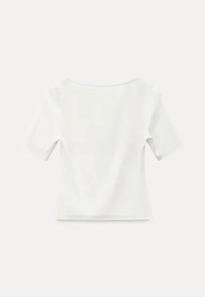 Round Neck Short Sleeve T Shirt With Front Placket Detail