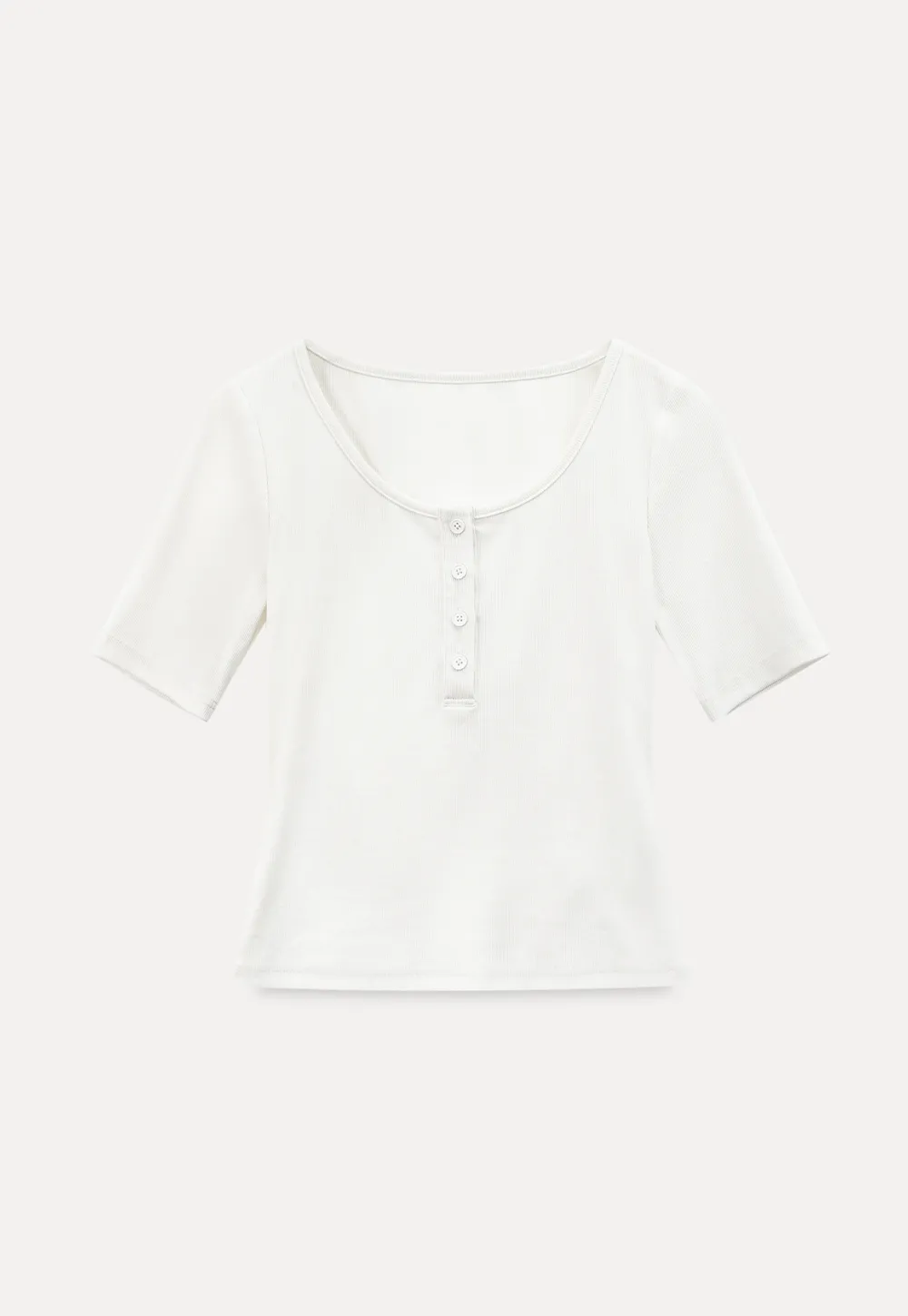 Round Neck Short Sleeve T Shirt With Front Placket Detail