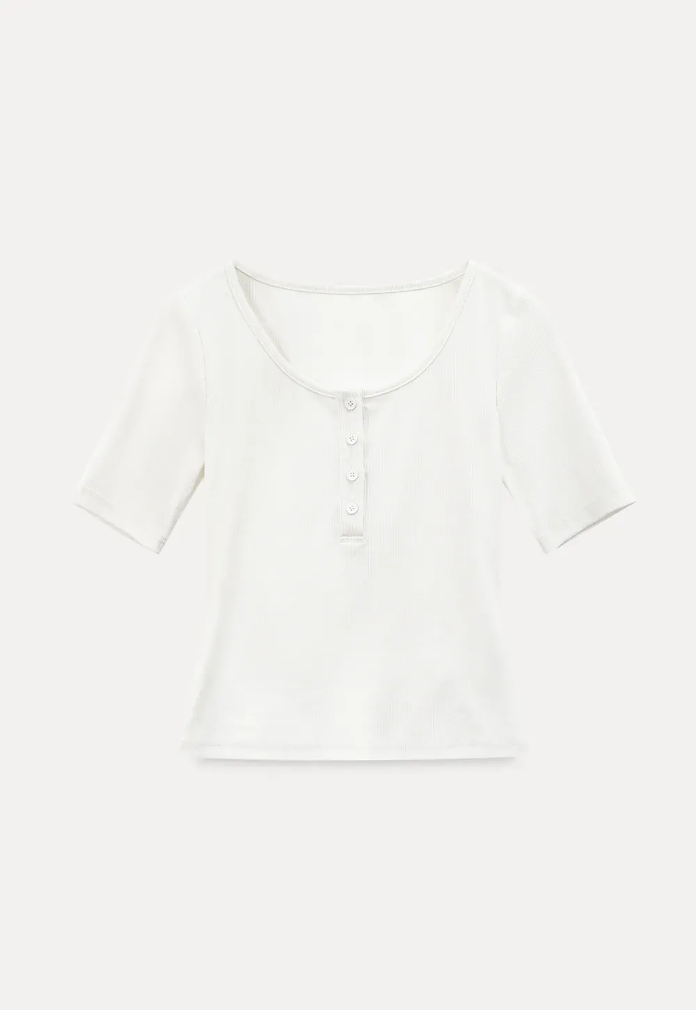 Round Neck Short Sleeve T Shirt With Front Placket Detail
