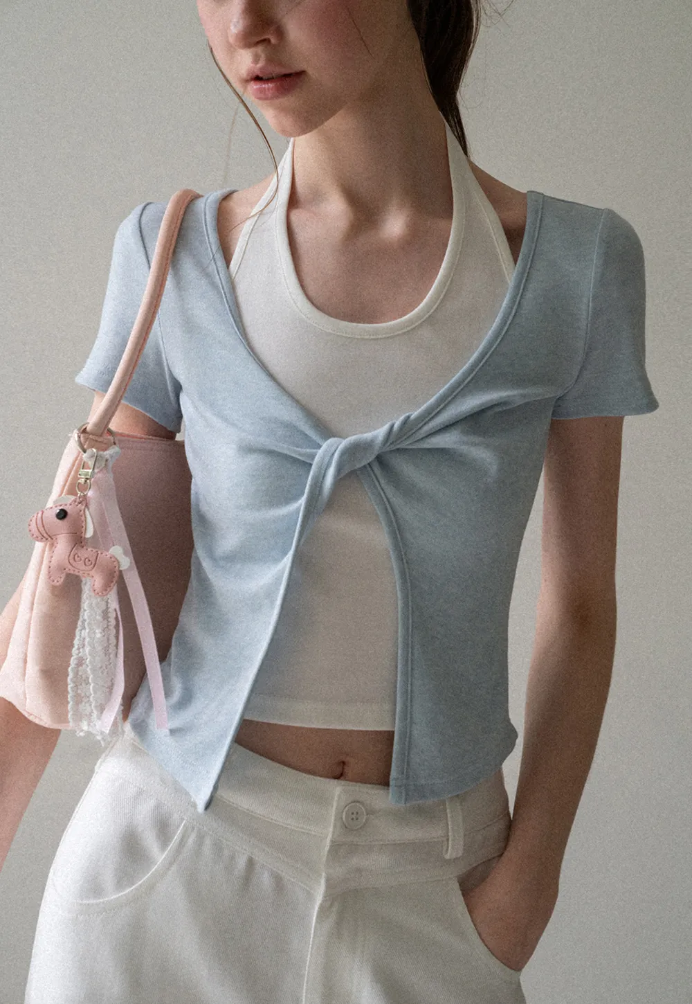 Front Knot Detail Cropped T Shirt
