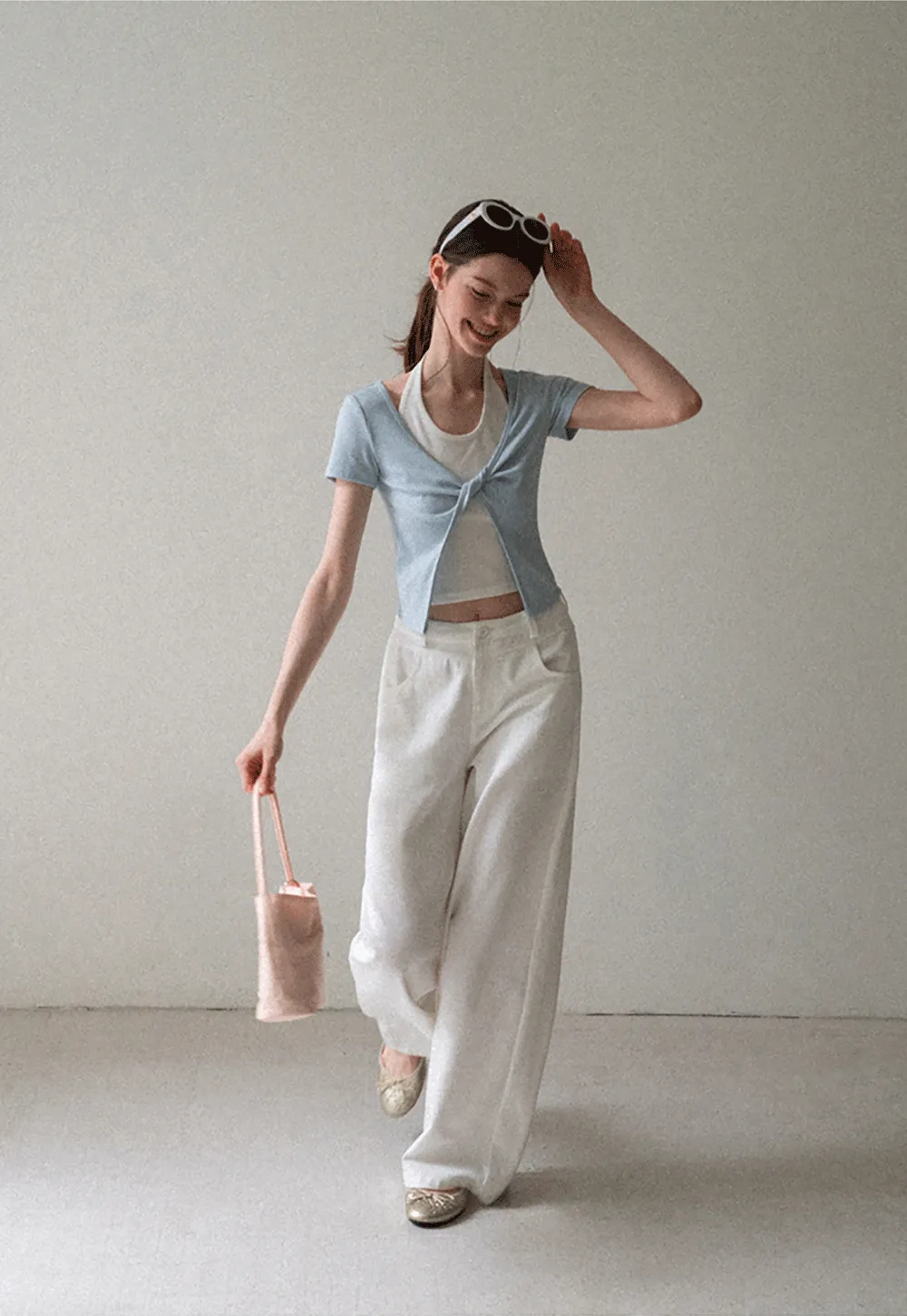 Front Knot Detail Cropped T Shirt