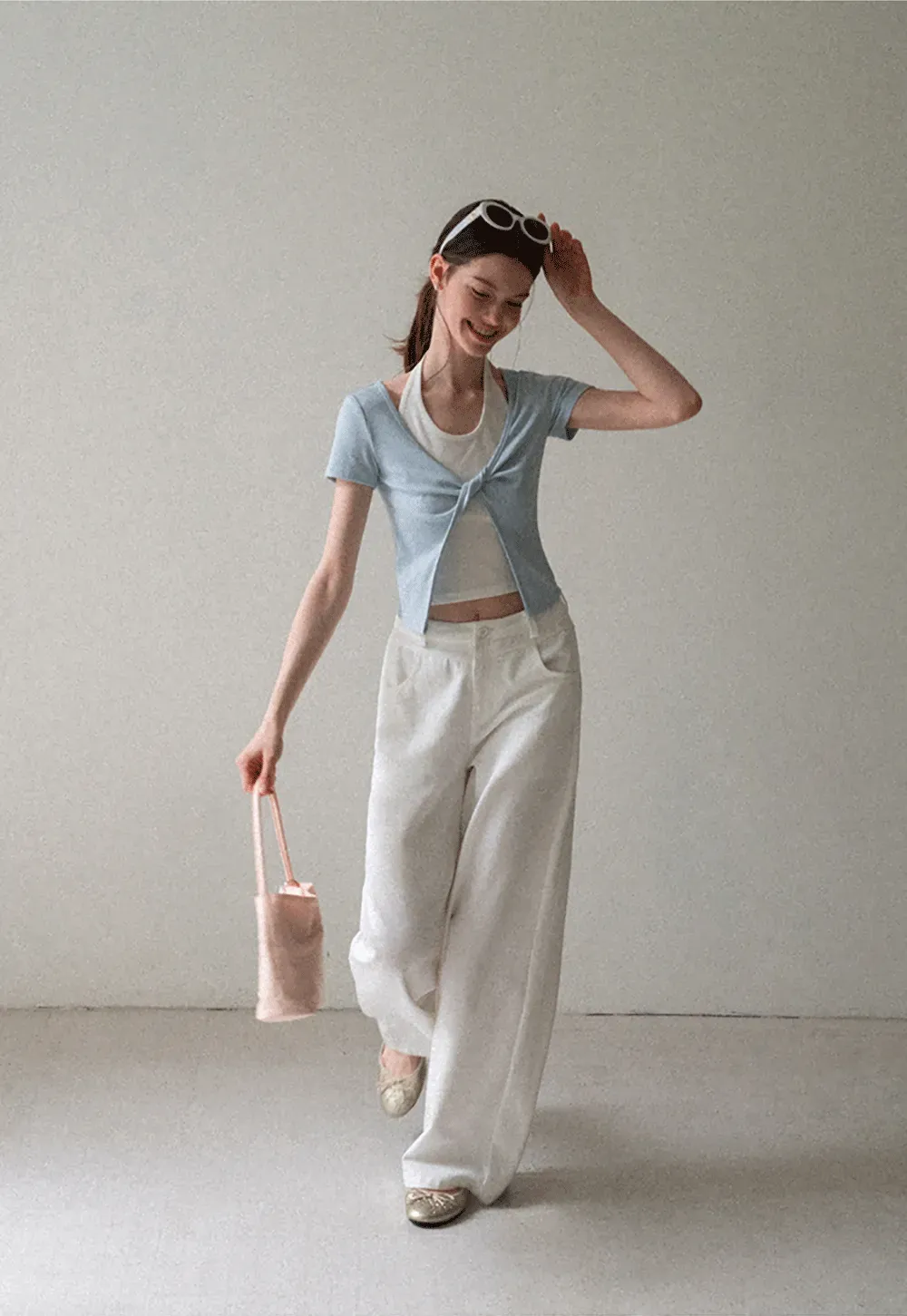 Front Knot Detail Cropped T Shirt