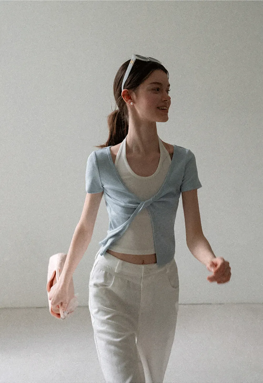 Front Knot Detail Cropped T Shirt