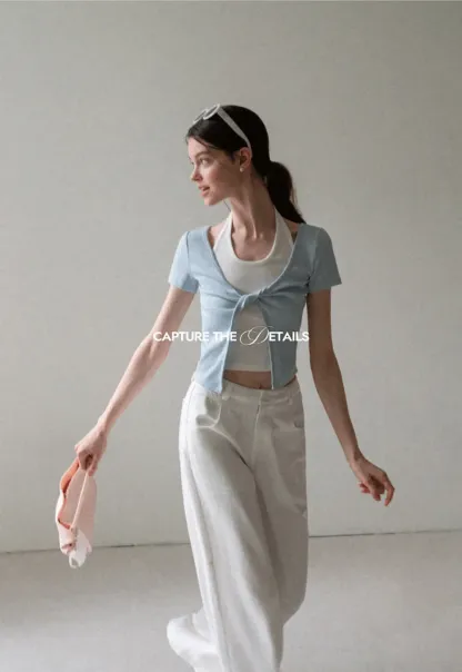 Front Knot Detail Cropped T Shirt
