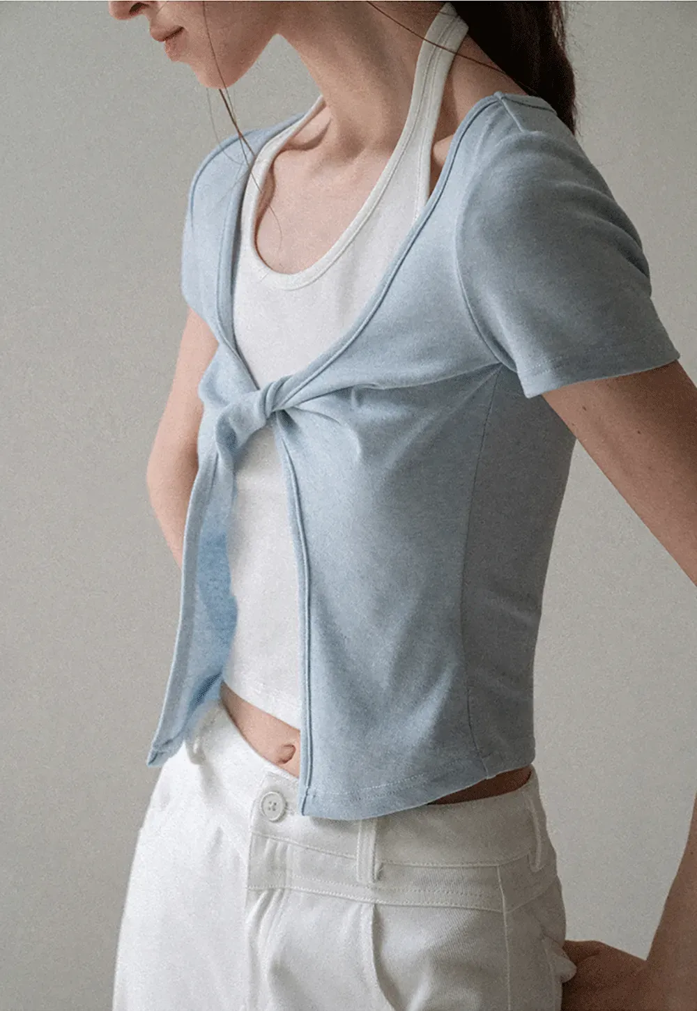 Front Knot Detail Cropped T Shirt