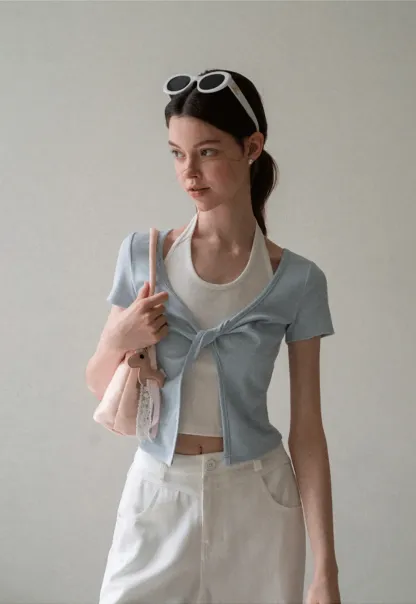 Front Knot Detail Cropped T Shirt