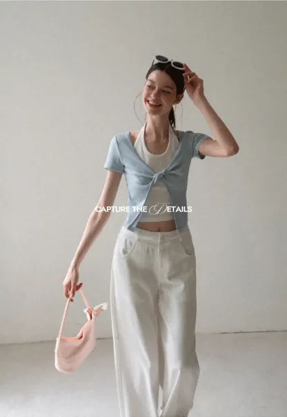 Front Knot Detail Cropped T Shirt