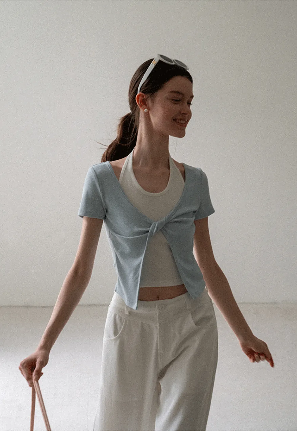 Front Knot Detail Cropped T Shirt