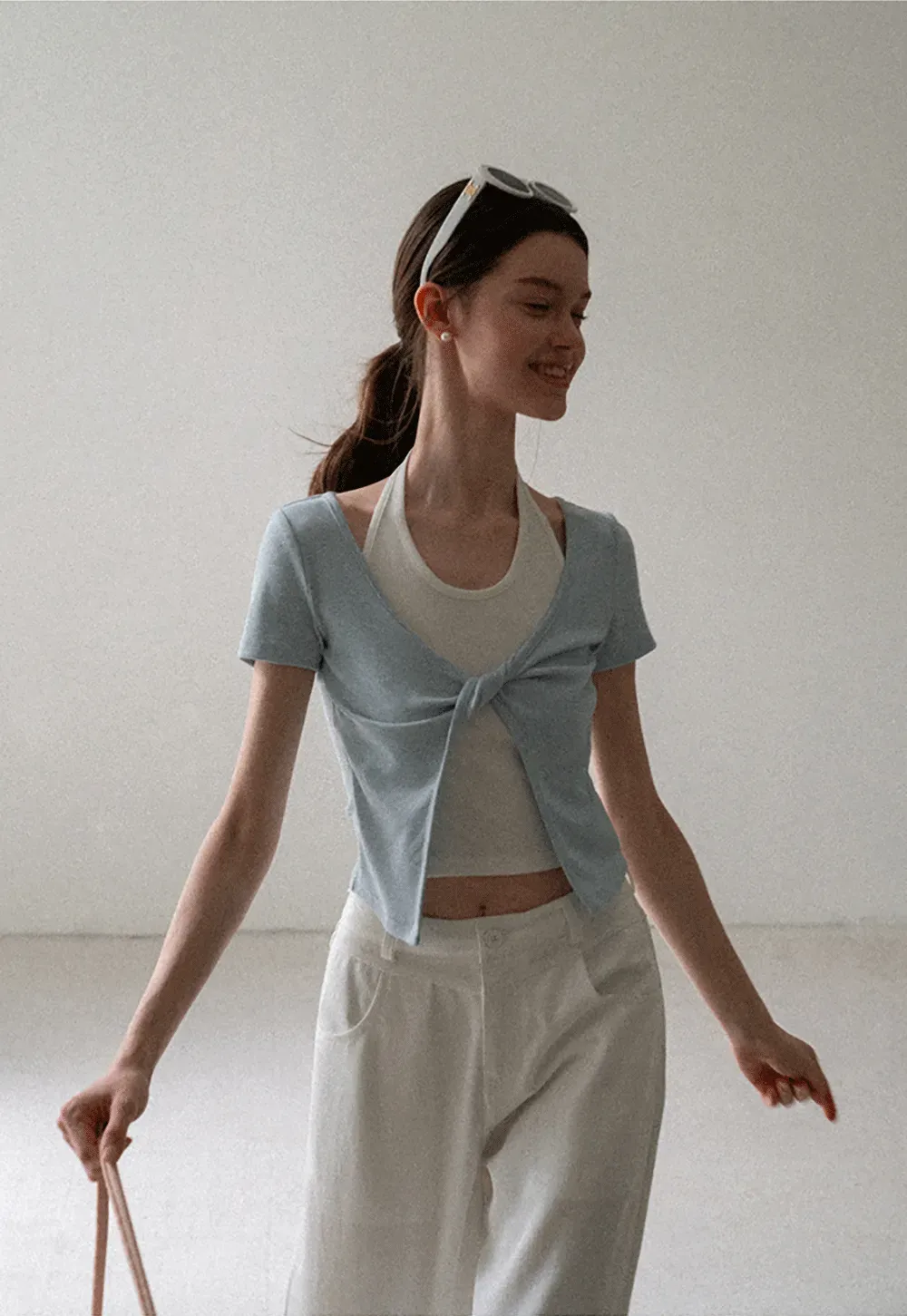 Front Knot Detail Cropped T Shirt