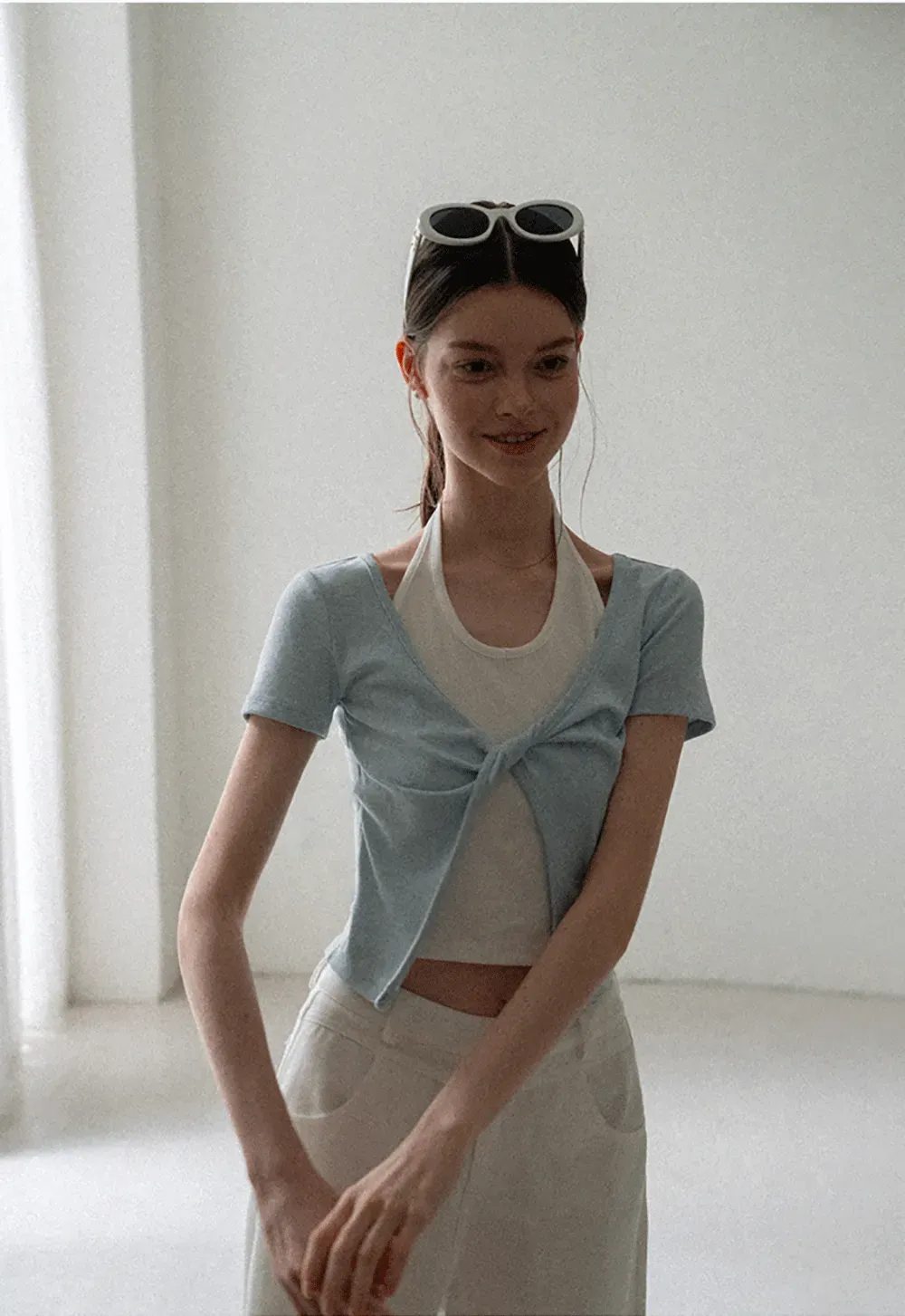 Front Knot Detail Cropped T Shirt