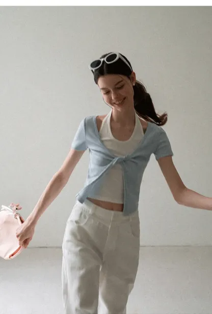 Front Knot Detail Cropped T Shirt